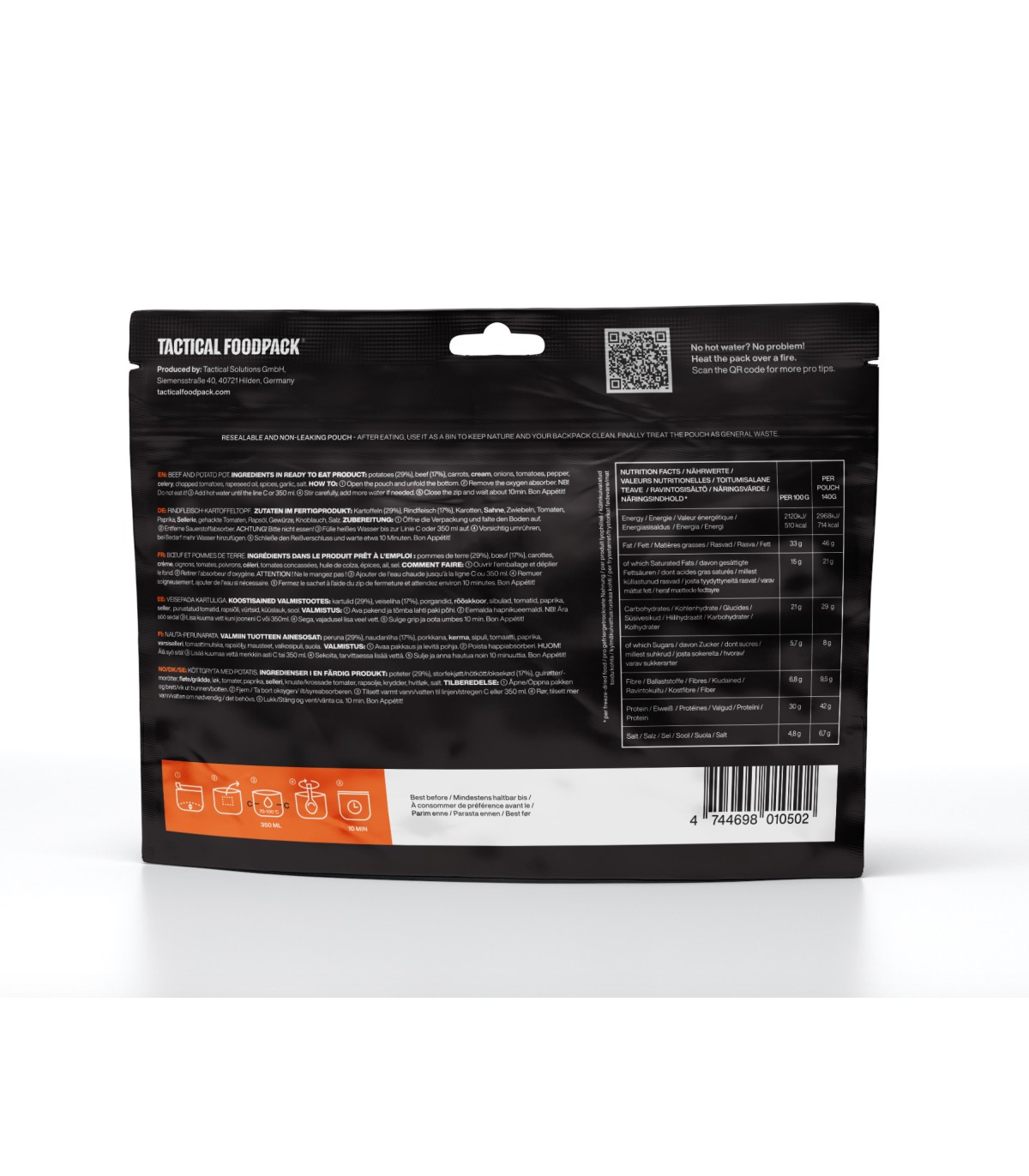 Tactical Solutions VEISE- JA KARTULIPADA 140g matkatoit